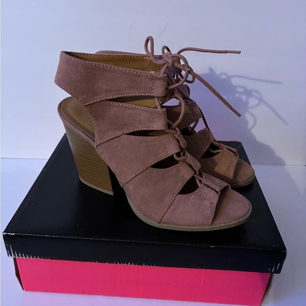 Elegant Mauve Lace-Up Chunky Heel Sandals